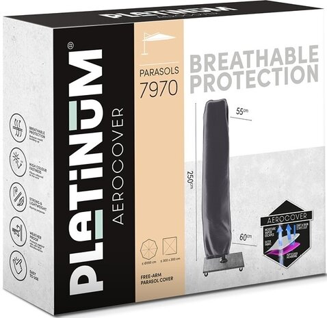 Platinum Voyager T1 zweefparasol 250x250 cm sandstone Ivory met zandkleur 90kg voet en hoes