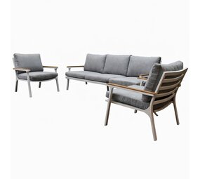 AVH-Collectie Showroommodel Porto stoel-bank loungeset 3-delig wit aluminium teak