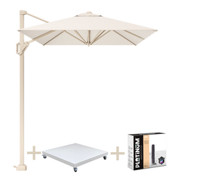 Platinum Voyager T1 zweefparasol 300x200 cm sandstone ivoor met zandkleur 90 kg voet en hoes