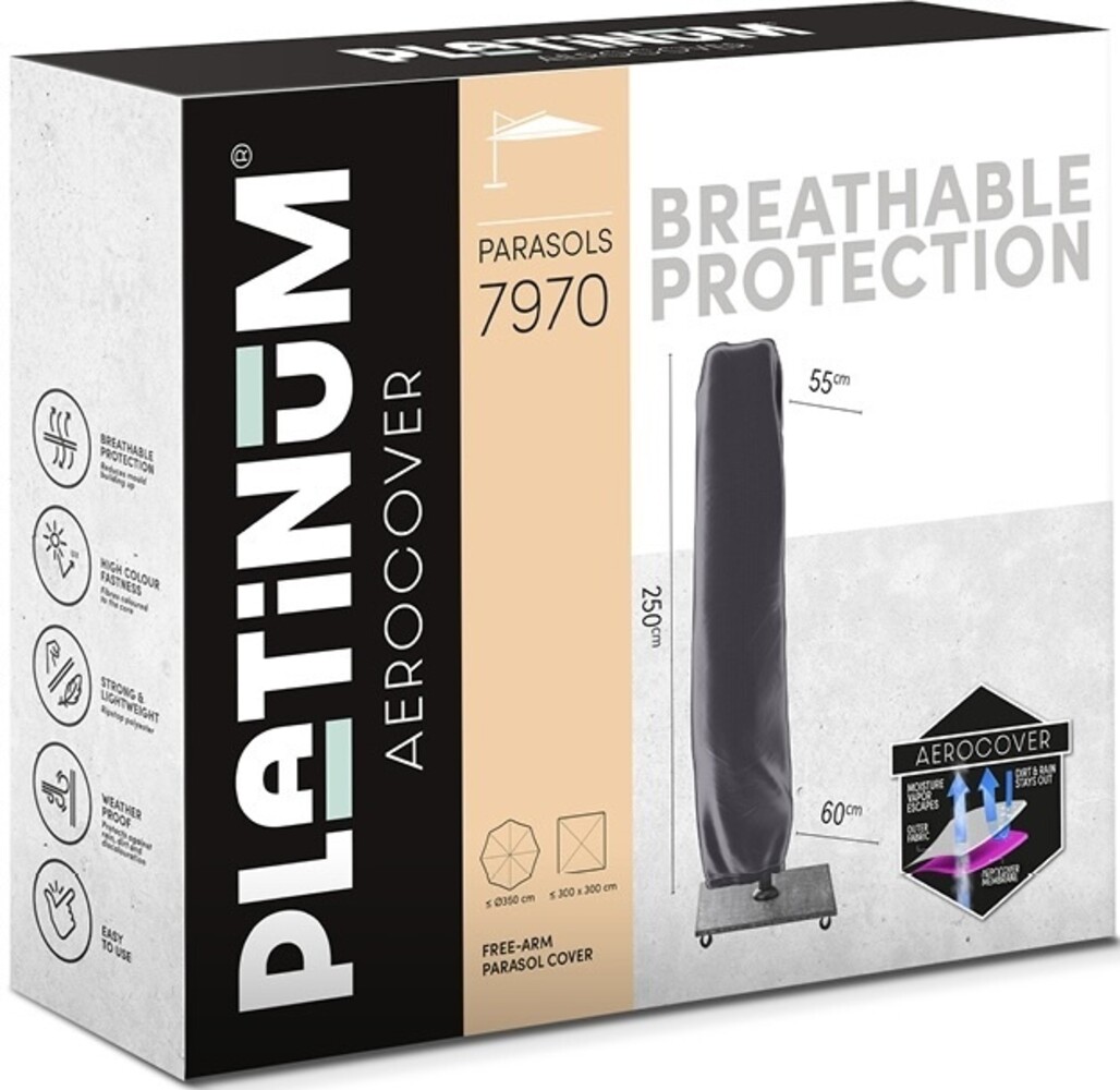 Platinum Voyager T1 zweefparasol 300x200 cm sandstone ivoor met zandkleur 90 kg voet en hoes