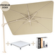Platinum Nexus T2 premium zweefparasol 300x300 cm sand stone mast Champagne met zandkleur parasolvoet 90kg en hoes