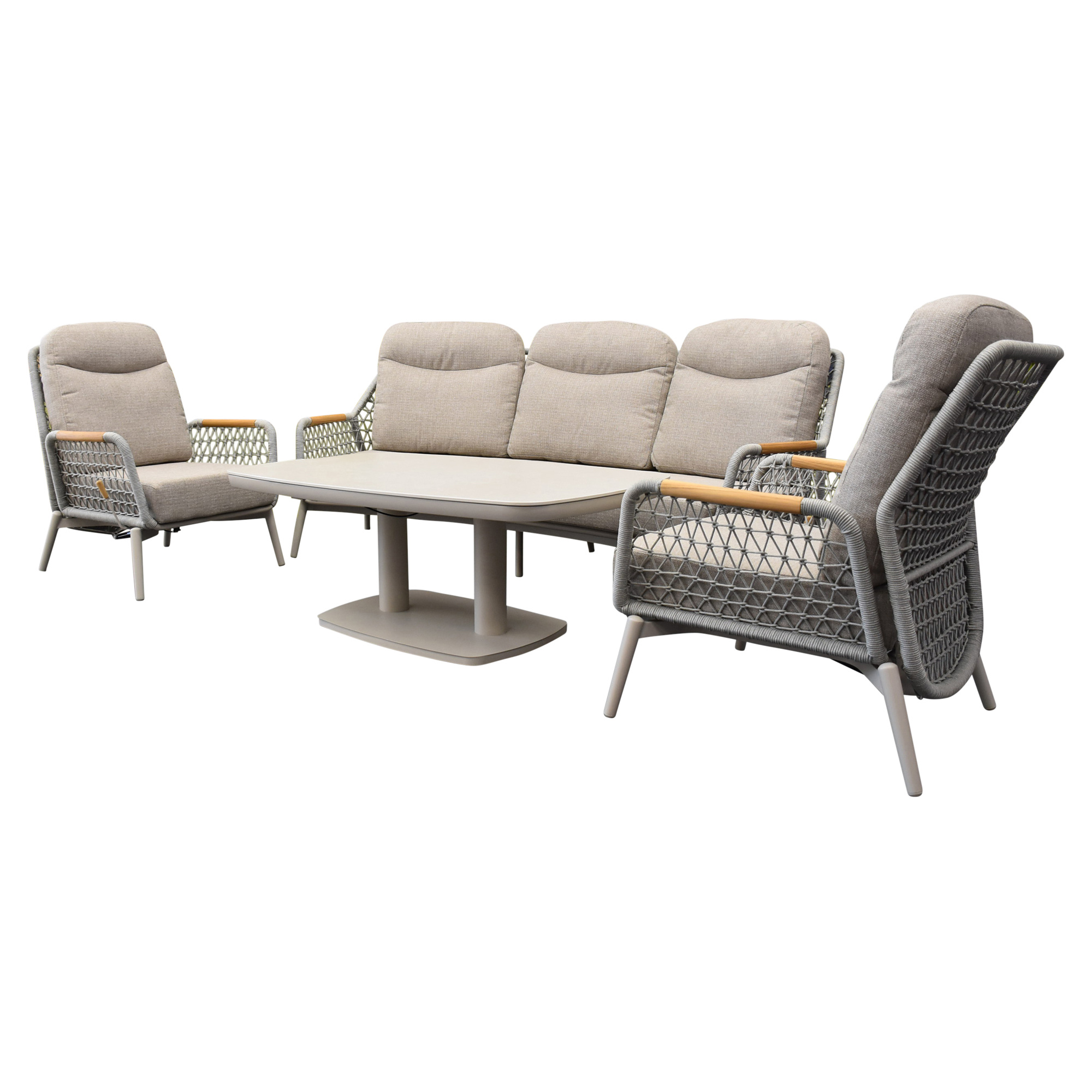 AVH-Collectie Monza stoel bank dining loungeset 4 delig verstelbaar latte rope