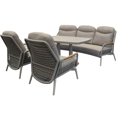 AVH-Collectie Monza stoel bank dining loungeset 5 delig verstelbaar latte rope