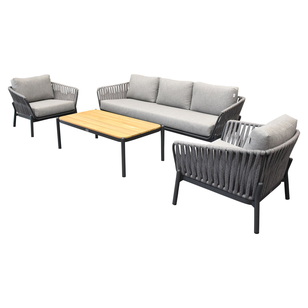 AVH-Collectie Showroommodel Washington stoel bank loungeset 4 delig grijs rope