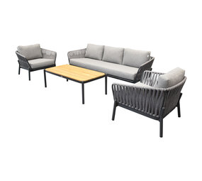 AVH-Collectie Showroommodel Washington stoel bank loungeset 4 delig grijs rope