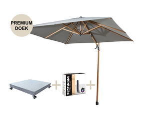4 Seasons Outdoor Siesta premium zweefparasol 300x300 cm houtlook charcoal 4 Seasons Outdoor met robuust 90KG voet en hoes 4 Seasons Outdoor Siesta premium zweefparasol 300x300 cm houtlook charcoal 4 Seasons Outdoor met robuust 90KG voet en hoes