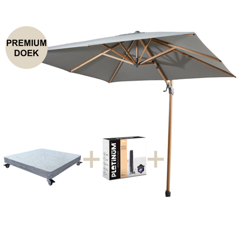 4 Seasons Outdoor Siesta premium zweefparasol 300x300 cm houtlook charcoal 4 Seasons Outdoor met robuust 90KG voet en hoes 4 Seasons Outdoor Siesta premium zweefparasol 300x300 cm houtlook charcoal 4 Seasons Outdoor met robuust 90KG voet en hoes