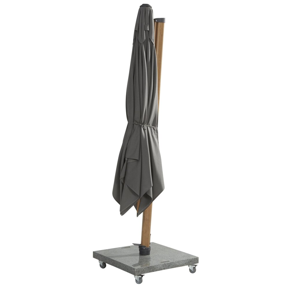 4 Seasons Outdoor Siesta premium zweefparasol 300x300 cm houtlook charcoal 4 Seasons Outdoor met robuust 90KG voet en hoes 4 Seasons Outdoor Siesta premium zweefparasol 300x300 cm houtlook charcoal 4 Seasons Outdoor met robuust 90KG voet en hoes