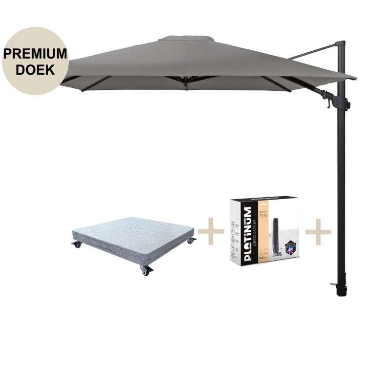 4 Seasons Outdoor Siesta premium zweefparasol 300x300 cm charcoal  met robuust 90 KG voet en hoes