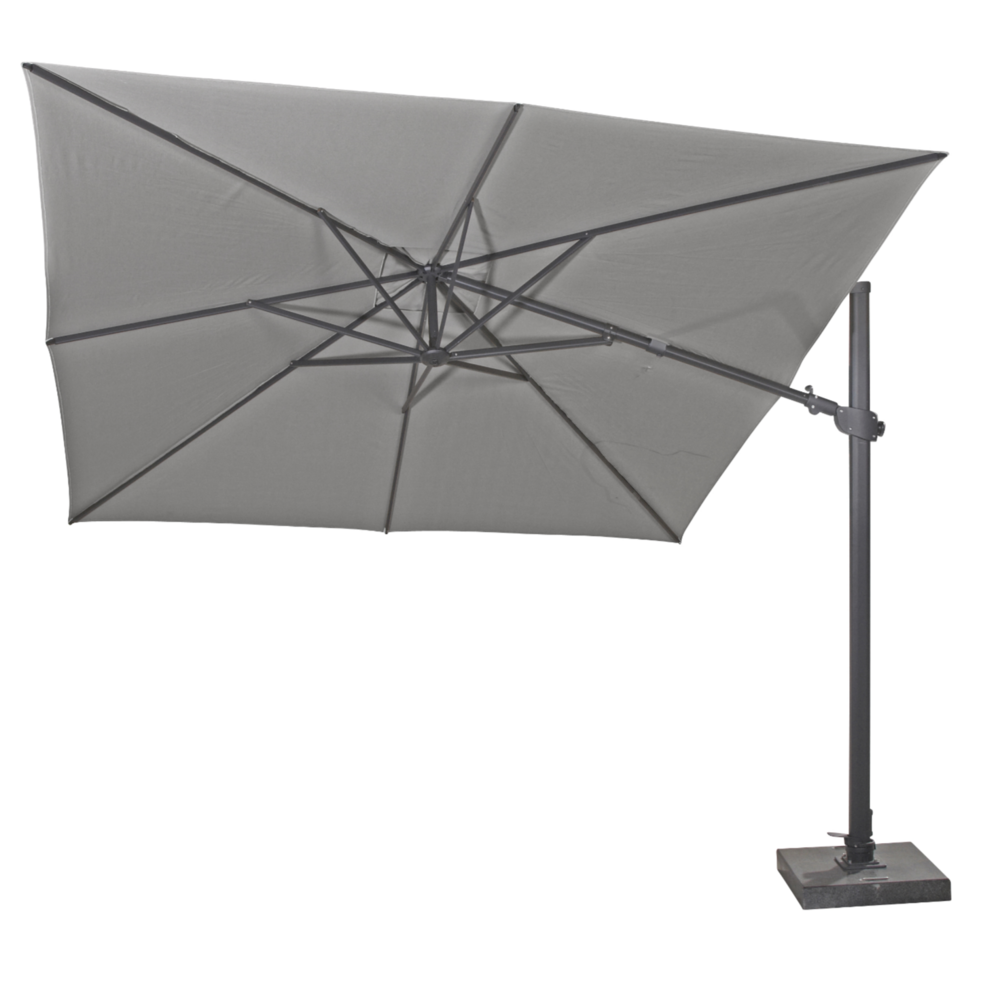 4 Seasons Outdoor Siesta premium zweefparasol 300x300 cm charcoal  met robuust 90 KG voet en hoes