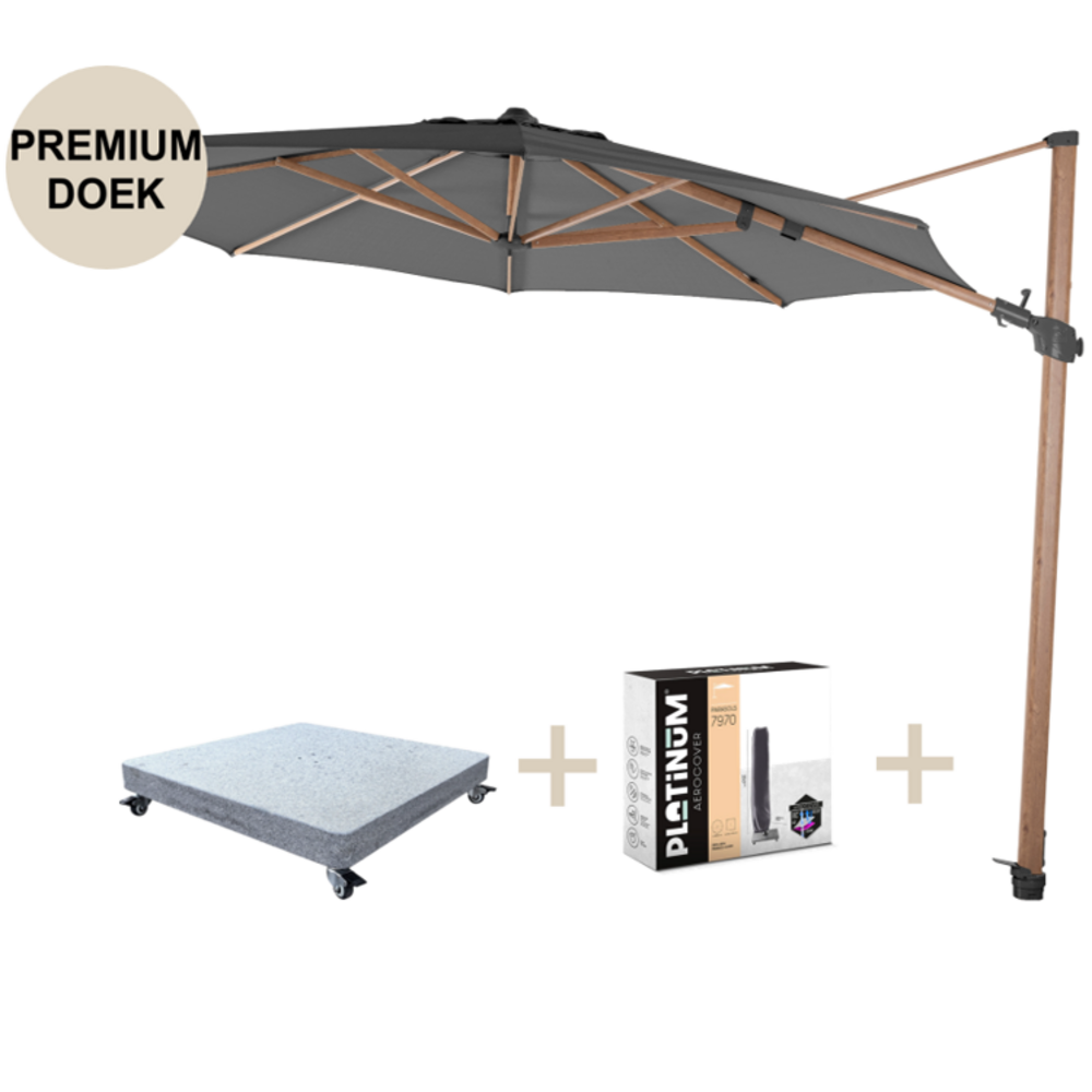 4 Seasons Outdoor Siesta premium zweefparasol 350 cmØ houtlook frame charcoal 4 Seasons Outdoor met robuust 90KG voet en hoes 4 Seasons Outdoor Siesta premium zweefparasol 350 cmØ houtlook frame charcoal 4 Seasons Outdoor met robuust 90KG voet en hoes