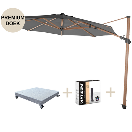 4 Seasons Outdoor Siesta premium zweefparasol 350 cmØ houtlook frame charcoal 4 Seasons Outdoor met robuust 90KG voet en hoes 4 Seasons Outdoor Siesta premium zweefparasol 350 cmØ houtlook frame charcoal 4 Seasons Outdoor met robuust 90KG voet en hoes
