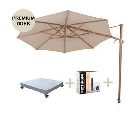 4 Seasons Outdoor Siesta premium zweefparasol 350 cmØ houtlook frame sand 4 Seasons Outdoor met robuust 90KG voet en hoes 4 Seasons Outdoor Siesta premium zweefparasol 350 cmØ houtlook frame sand 4 Seasons Outdoor met robuust 90KG voet en hoes
