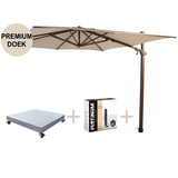 4 Seasons Outdoor Siesta premium zweefparasol 300x300 cm wenge frame beach met robuust 90 KG voet en hoes