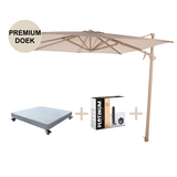 4 Seasons Outdoor Siesta premium zweefparasol 300x300 cm latte frame sand 4 Seasons Outdoor met robuust 90 KG voet en hoes