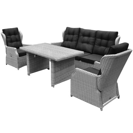 AVH-Collectie Showroommodel Ibiza XL stoel-bank loungeset 4-delig verstelbaar wit-grijs AVH-Collectie Showroommodel Ibiza XL stoel-bank loungeset 4-delig verstelbaar wit-grijs