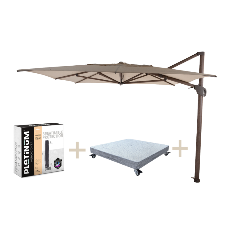 4 Seasons Outdoor Hacienda zweefparasol 300x400 cm wenge frame beach met robuust 125KG voet en hoes