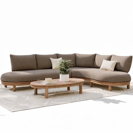 AVH-Collectie Eleganza organische hoek loungeset 3 delig hardhout