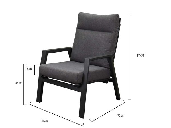 AVH-Collectie Showroommodel Vegas stoel bank loungeset 3 delig verstelbaar antraciet aluminium