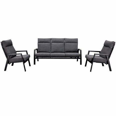 AVH-Collectie Showroommodel Vegas stoel bank loungeset 3 delig verstelbaar antraciet aluminium