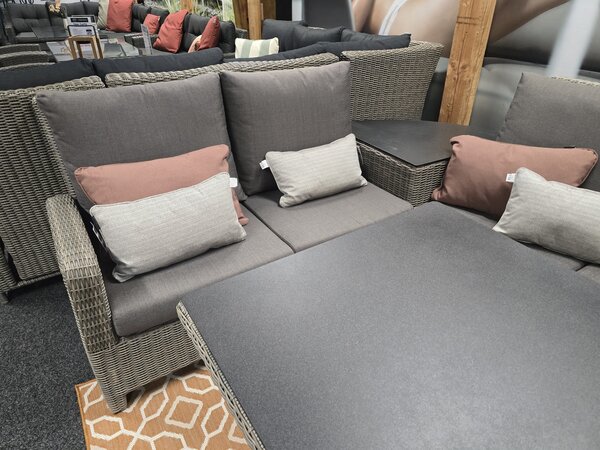 AVH-Collectie Showroommodel Florida hoek dining loungeset 6-delig verstelbare tafel bruin-grijs