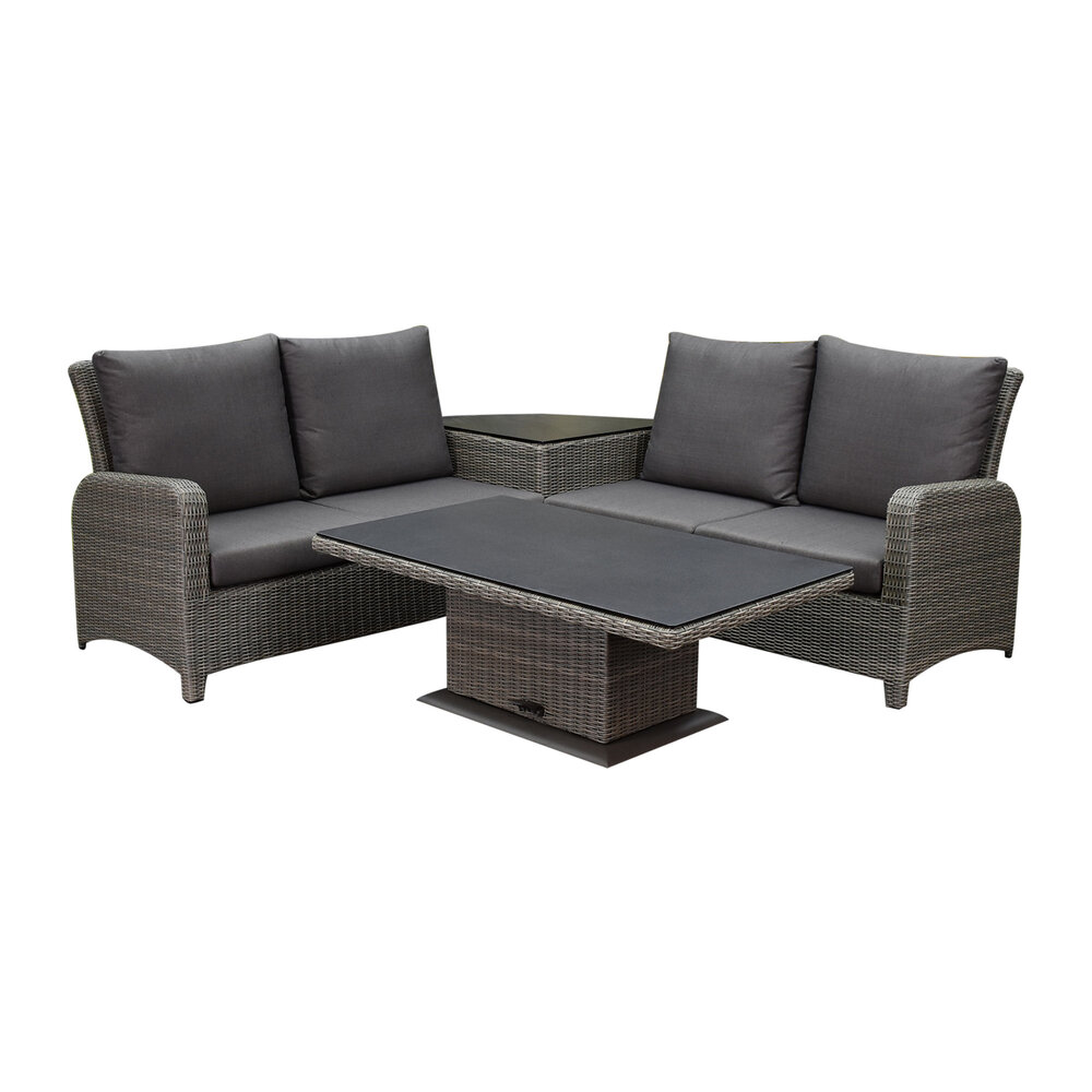 AVH-Collectie Showroommodel Florida hoek dining loungeset 4 delig verstelbare tafel bruin grijs AVH-Collectie Showroommodel Florida hoek dining loungeset 4 delig verstelbare tafel bruin grijs