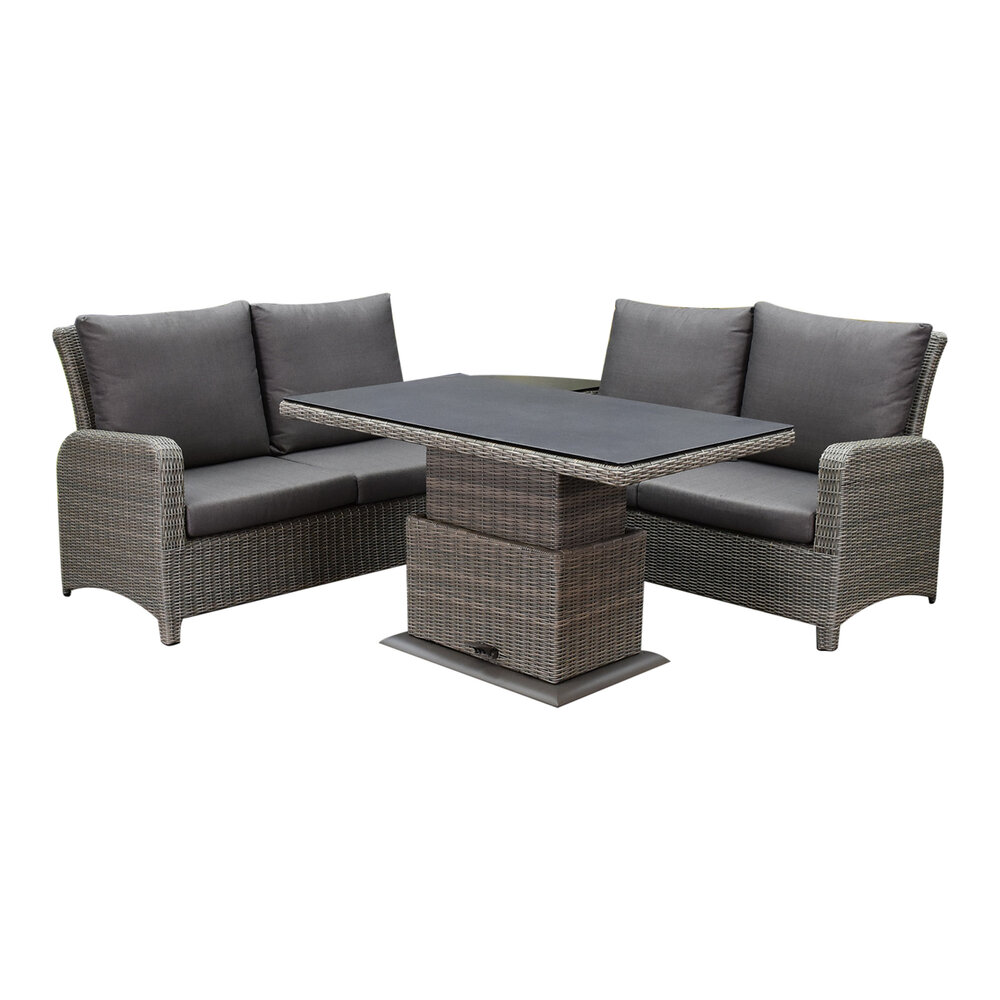 AVH-Collectie Showroommodel Florida hoek dining loungeset 4 delig verstelbare tafel bruin grijs AVH-Collectie Showroommodel Florida hoek dining loungeset 4 delig verstelbare tafel bruin grijs