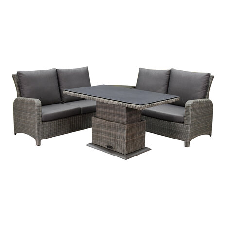 AVH-Collectie Showroommodel Florida hoek dining loungeset 4 delig verstelbare tafel bruin grijs AVH-Collectie Showroommodel Florida hoek dining loungeset 4 delig verstelbare tafel bruin grijs
