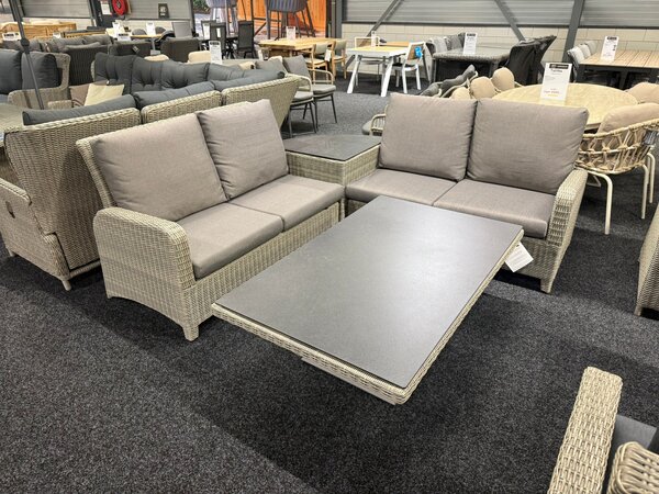 AVH-Collectie Showroommodel Florida hoek dining loungeset 4 delig verstelbare tafel bruin grijs AVH-Collectie Showroommodel Florida hoek dining loungeset 4 delig verstelbare tafel bruin grijs