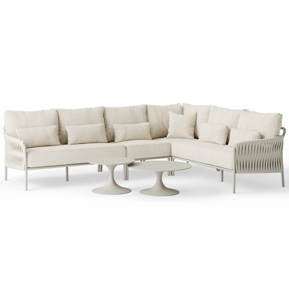 SUNS Fiavè hoek loungeset 6 delig Camel sand | Misty rope | Beachy bouclé SUNS