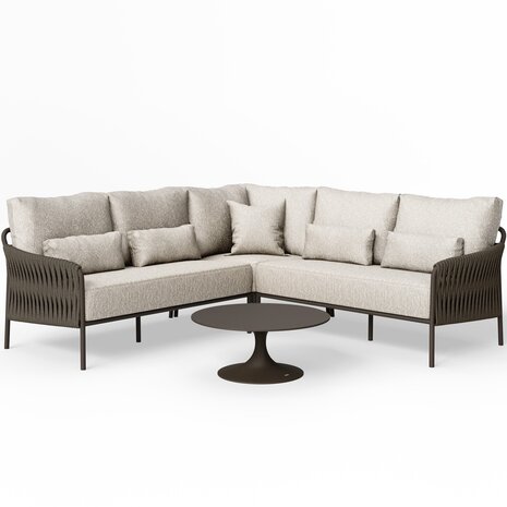 SUNS Fiavè hoek loungeset 4 delig Bronze | Clouded rope | Pebble desert bouclé SUNS