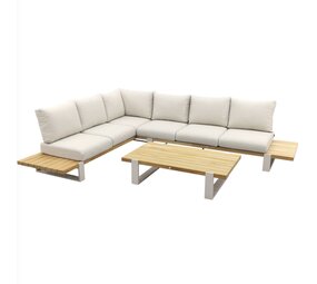 SUNS Showroommodel SUNS Nardo hoek loungeset 3 delig naturel mixed weave / camel sand teak SUNS Showroommodel SUNS Nardo hoek loungeset 3 delig naturel mixed weave / camel sand teak