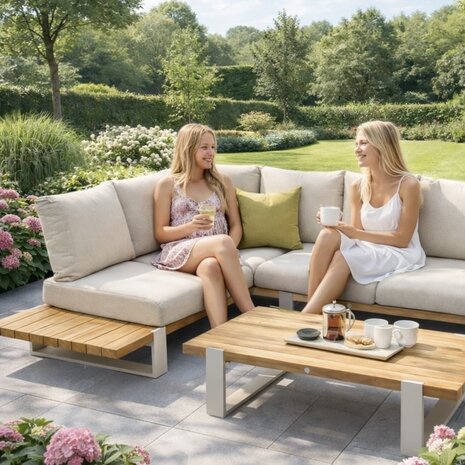 SUNS SUNS Nardo hoek loungeset 3 delig naturel mixed weave / camel sand teak