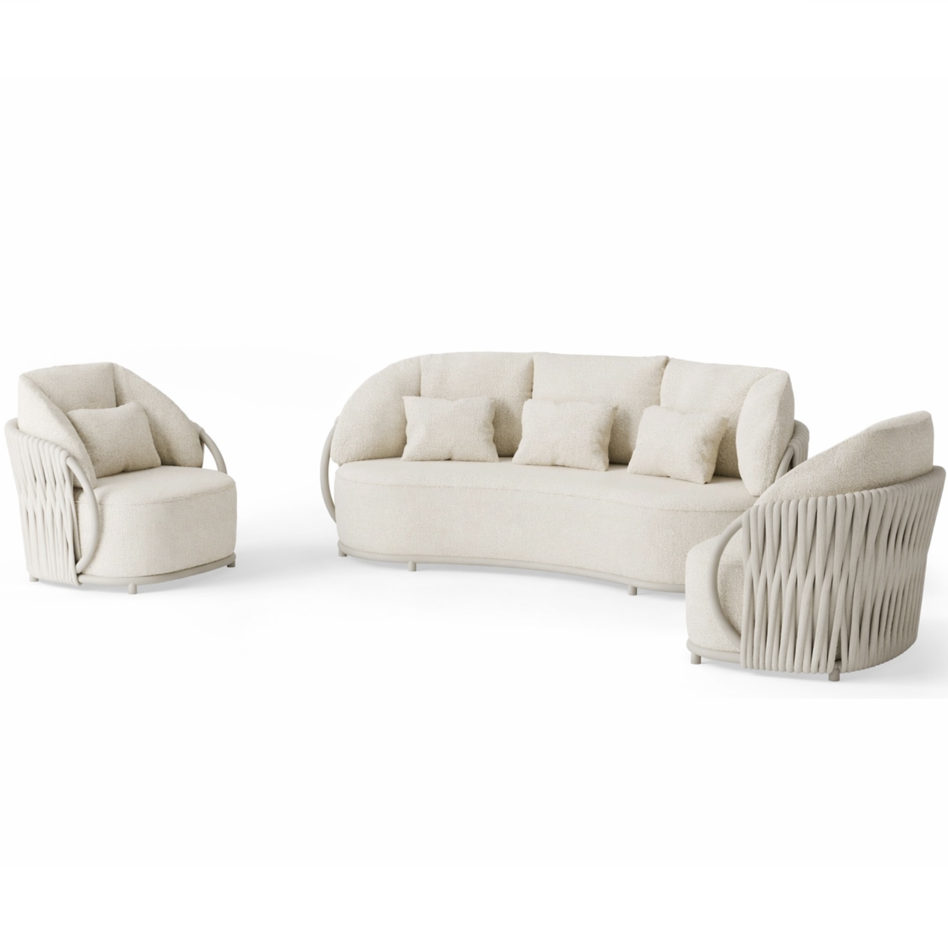 SUNS Vivaro stoel bank loungeset 3 delig &VerticalLine; Camel sand &VerticalLine; clouded rope &VerticalLine; Pebble desert Boucl&eacute;