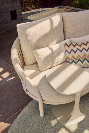 SUNS Feroli high dining hoek loungeset 4 delig Camel sand | Misty rope | Beachy bouclé SUNS