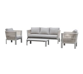 AVH-Collectie Veneto stoel bank loungeset 4 delig aluminium latte zand rope
