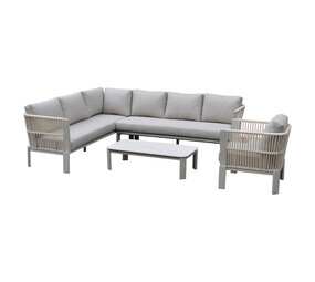 AVH-Collectie Veneto hoek loungeset 4 delig aluminium latte zand rope