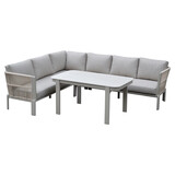 AVH-Collectie Veneto dining hoek loungeset 3 delig aluminium latte zand rope