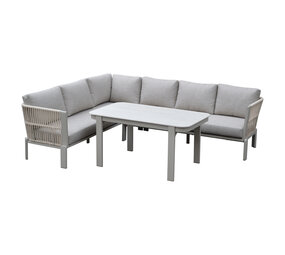 AVH-Collectie Veneto dining hoek loungeset 3 delig aluminium latte zand rope