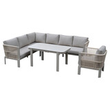 AVH-Collectie Veneto dining hoek loungeset 4 delig aluminium latte zand rope
