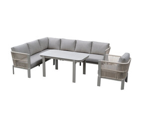 AVH-Collectie Veneto dining hoek loungeset 4 delig aluminium latte zand rope