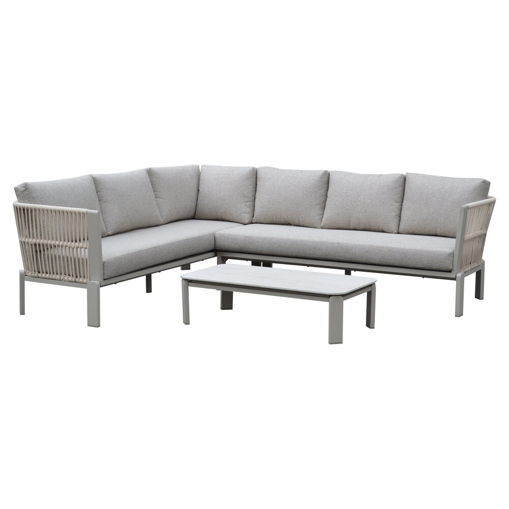 AVH-Collectie Veneto hoek loungeset 3 delig aluminium latte zand rope