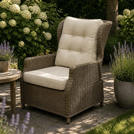 AVH-Collectie Ibiza lounge tuinstoel verstelbaar bruin wicker | naturel mixed weave kussens