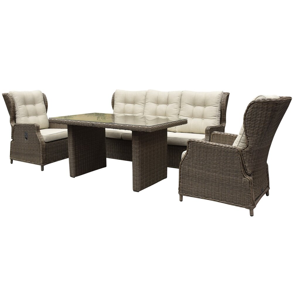 AVH-Collectie Ibiza stoel bank dining verstelbare loungeset 4 delig bruin wicker | naturel mixed weave kussen