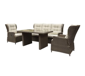 AVH-Collectie Ibiza stoel bank dining verstelbare loungeset 4 delig bruin wicker | naturel mixed weave kussen