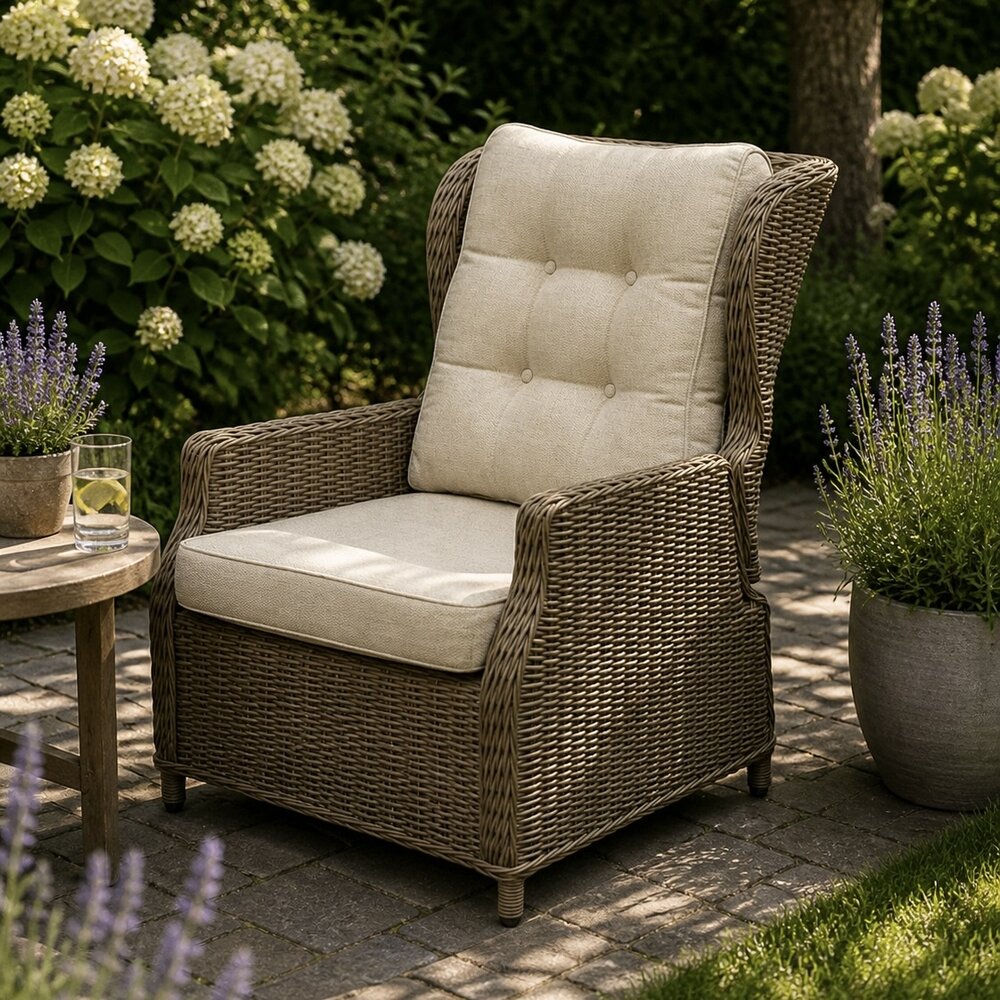 AVH-Collectie Ibiza stoel bank dining verstelbare loungeset 4 delig bruin wicker | naturel mixed weave kussen