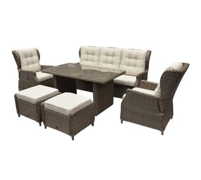 AVH-Collectie Ibiza stoel bank dining verstelbare loungeset 6 delig bruin wicker | naturel mixed weave kussen
