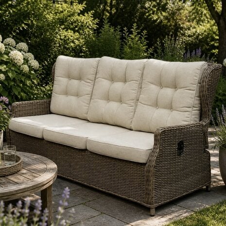 AVH-Collectie Ibiza stoel bank dining verstelbare loungeset 6 delig bruin wicker | naturel mixed weave kussen