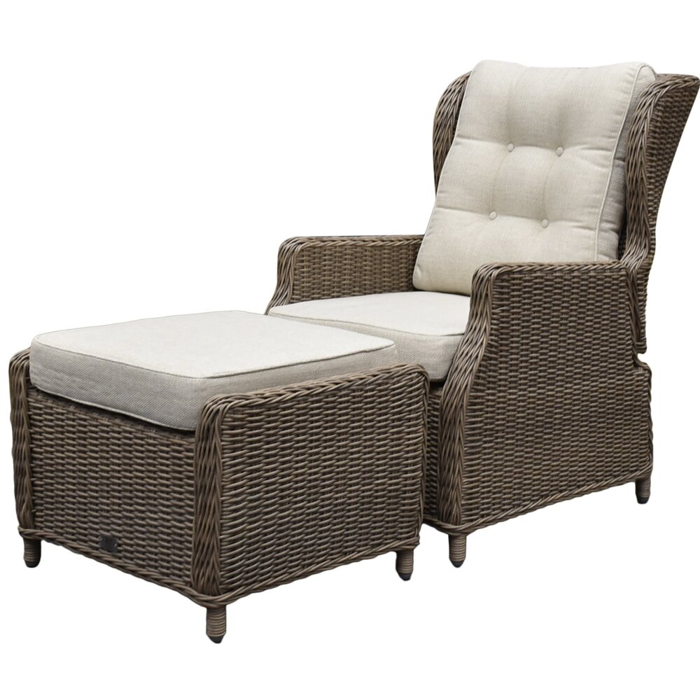 AVH-Collectie Ibiza lounge banlkonset verstelbaar 2 delig bruin wicker | naturel mixed weave kussen