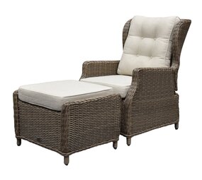 AVH-Collectie Ibiza lounge banlkonset verstelbaar 2 delig bruin wicker | naturel mixed weave kussen